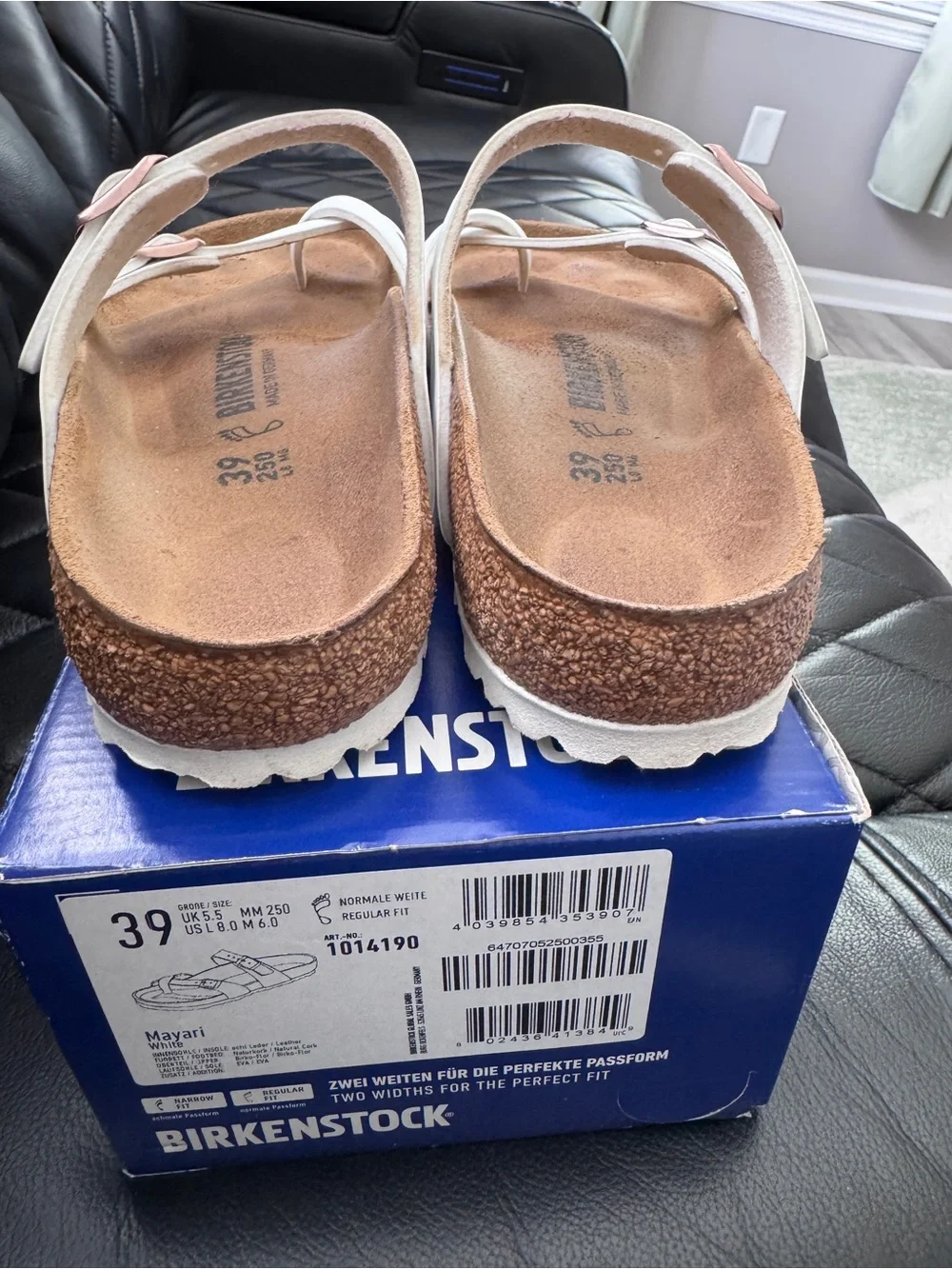 Birkenstock White Mayari Sandals with Rose Gold Buckles